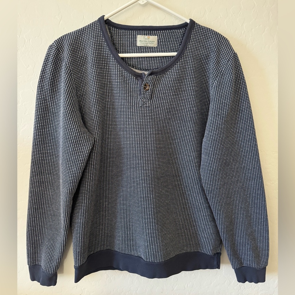 Marine Layer Textured Navy Crewneck Sweater